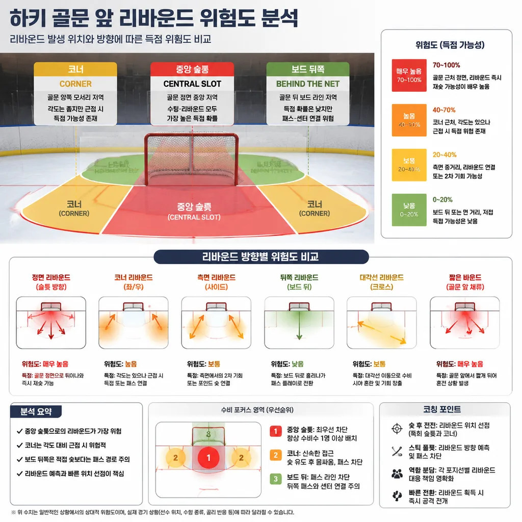 리바운드 방향에 따른 하키 슛 위험도 비교